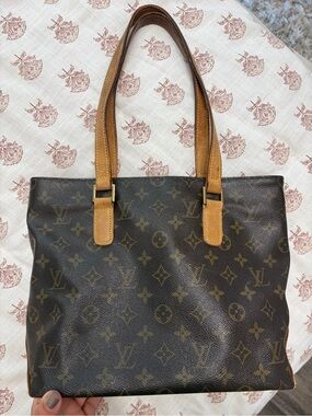 Louis Vuitton Monogram Canvas Tote with Tan Leather Handles